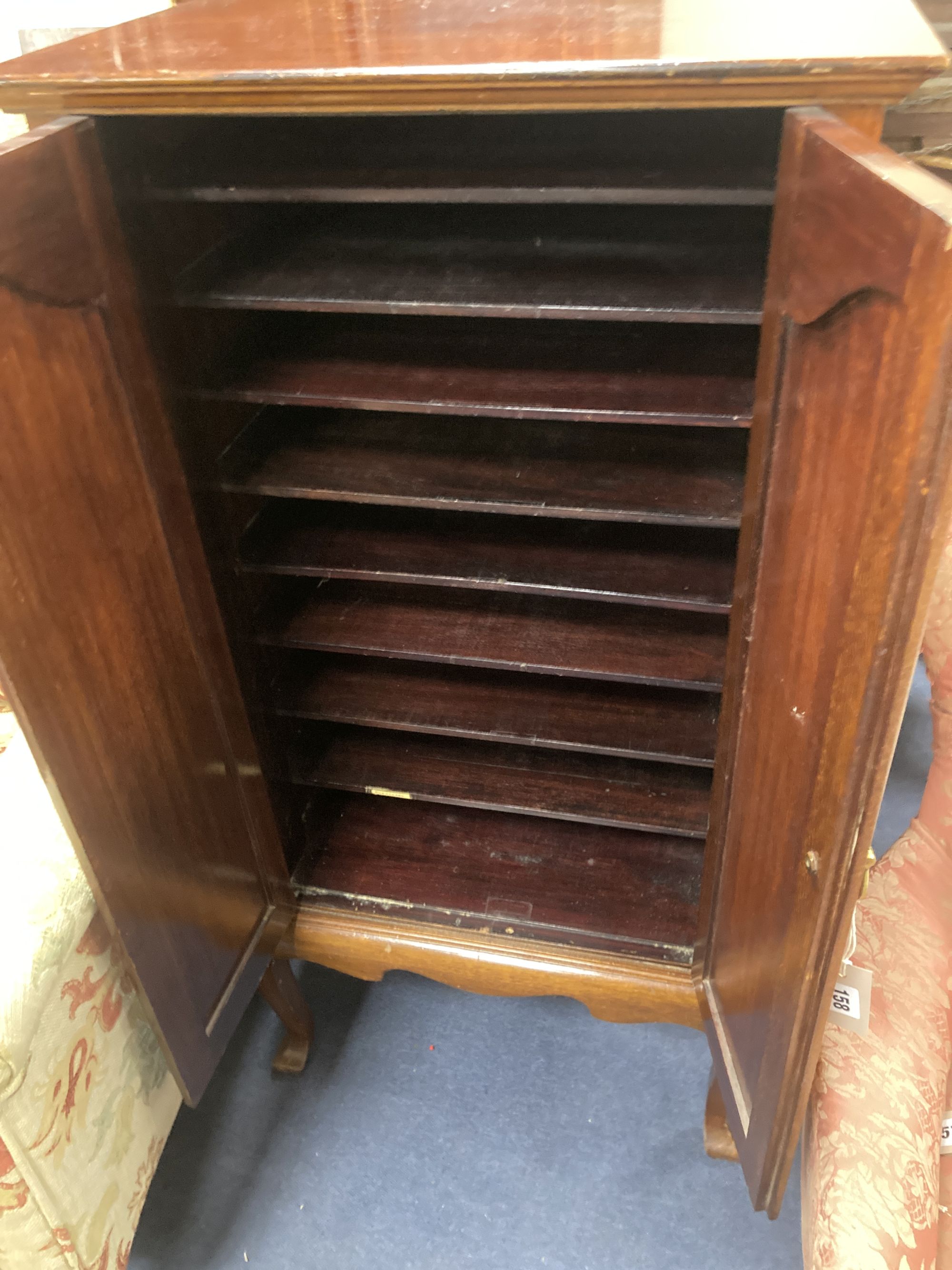 An Edwardian mahogany sheet music cabinet, width 52cm, depth 46cm, height 103cm